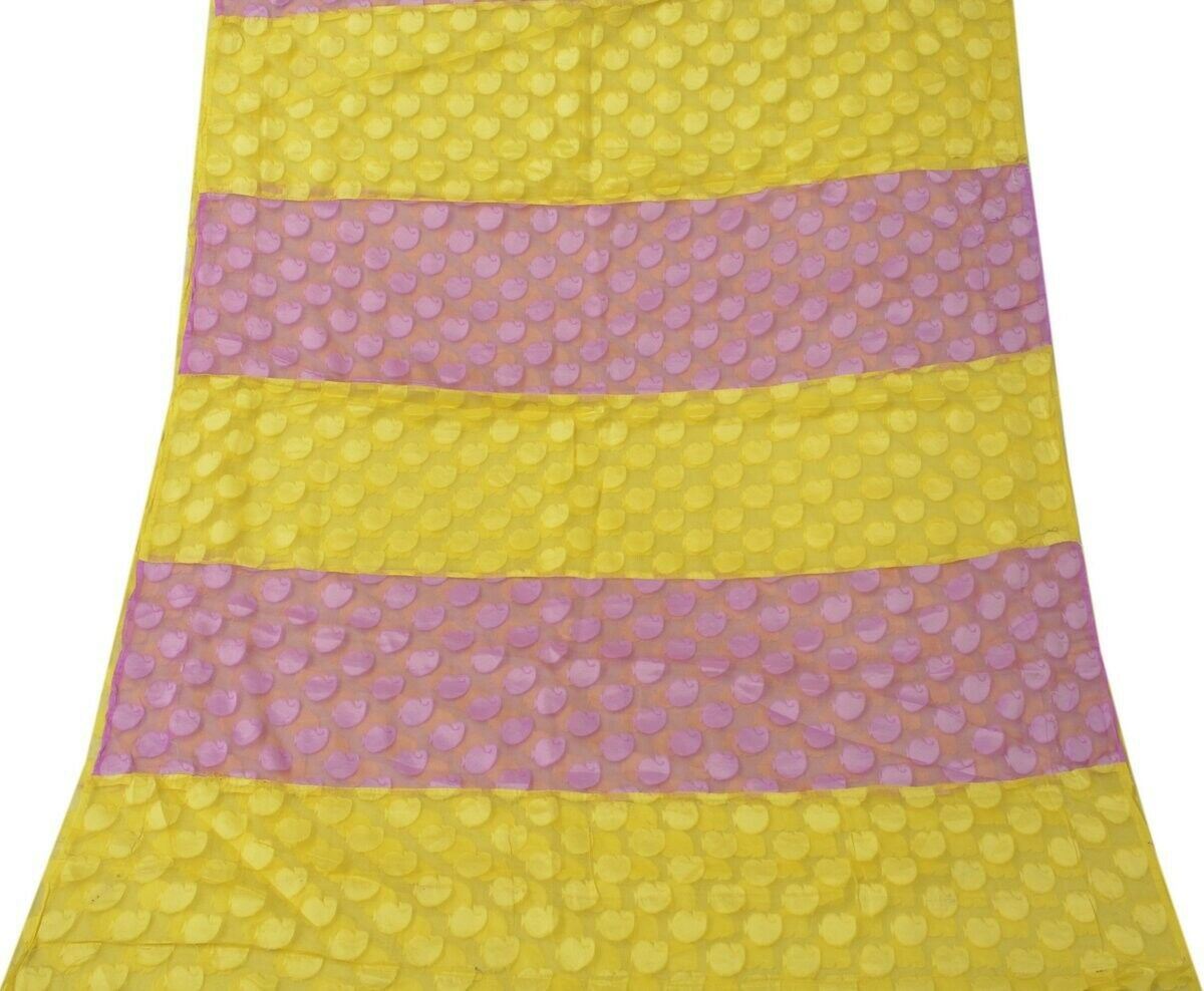 Woven Yellow Pink Vintage Sari Remnant Scrap Net Mesh Fabric for Sewing Craft