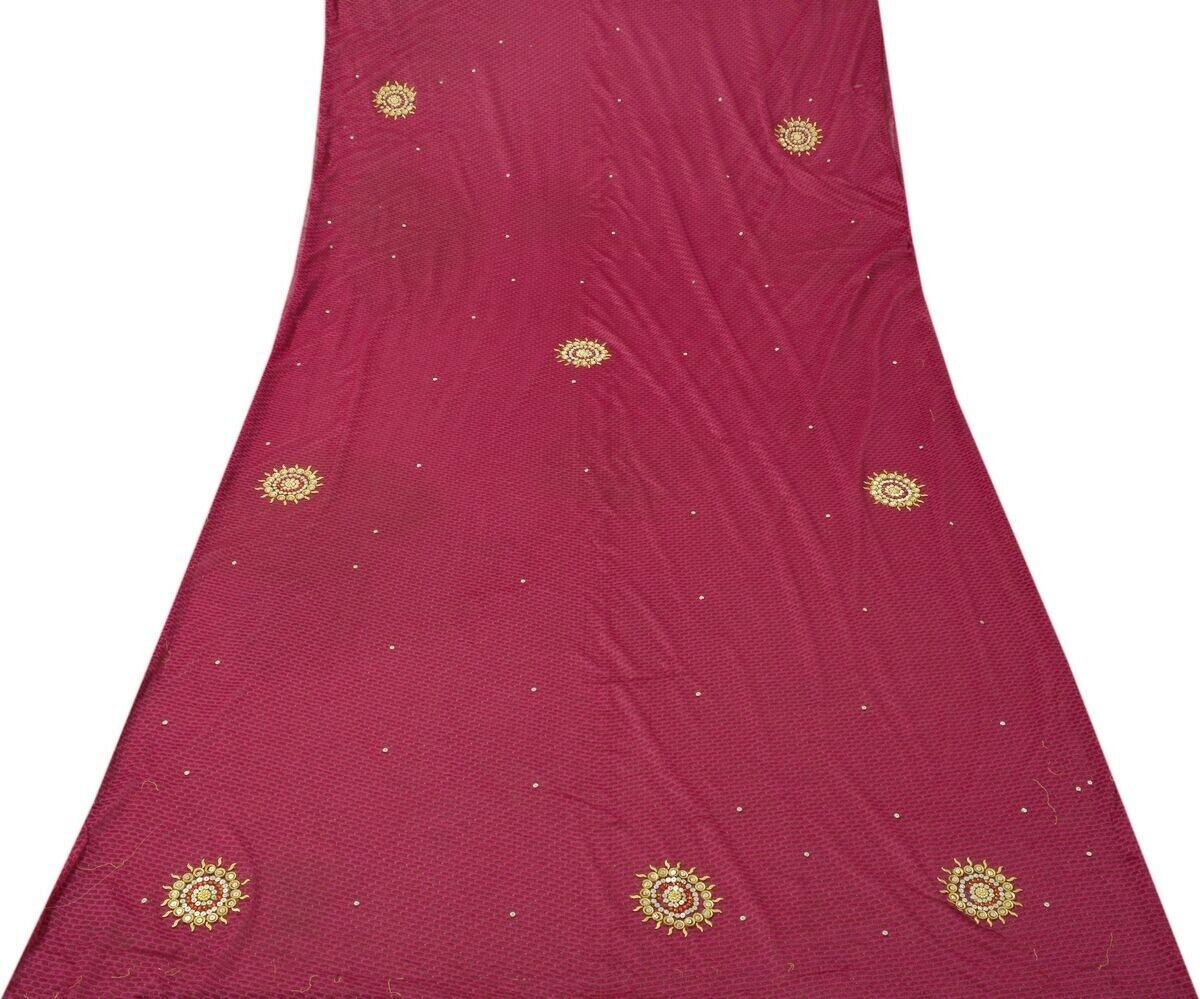 Woven Magenta Vintage Sari Remnant Scrap Net Mesh Fabric for Sewing Craft