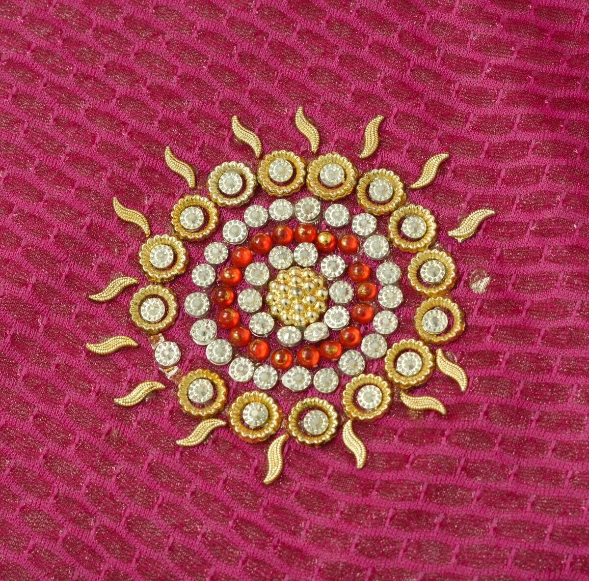 Woven Magenta Vintage Sari Remnant Scrap Net Mesh Fabric for Sewing Craft