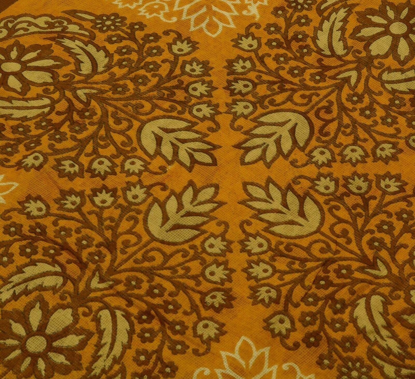 Vintage Saree 100% Pure Cotton Super Net Cream Printed Scrap Sari For Craft