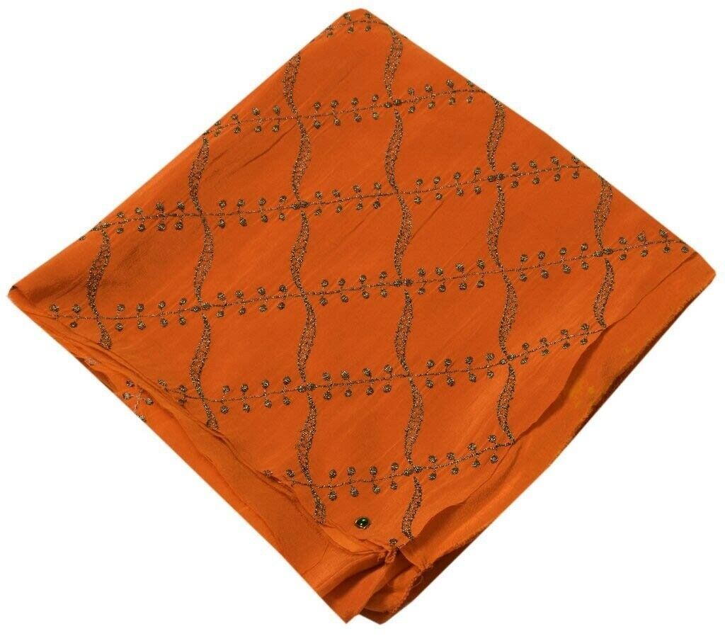 Vintage Saree Remnant Scrap Multi Purpose Design Craft Fabric Embroidered Orange