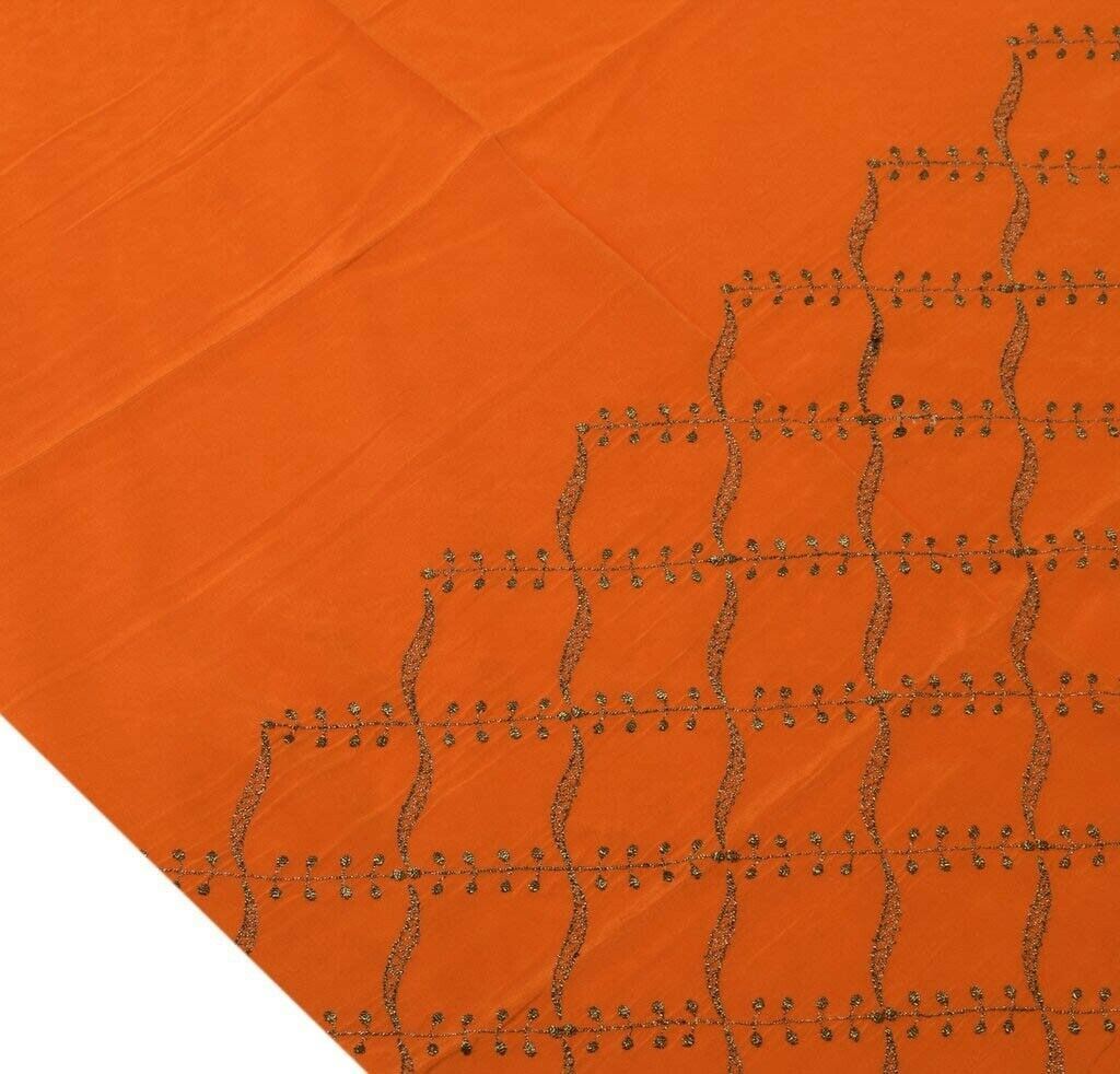 Vintage Saree Remnant Scrap Multi Purpose Design Craft Fabric Embroidered Orange