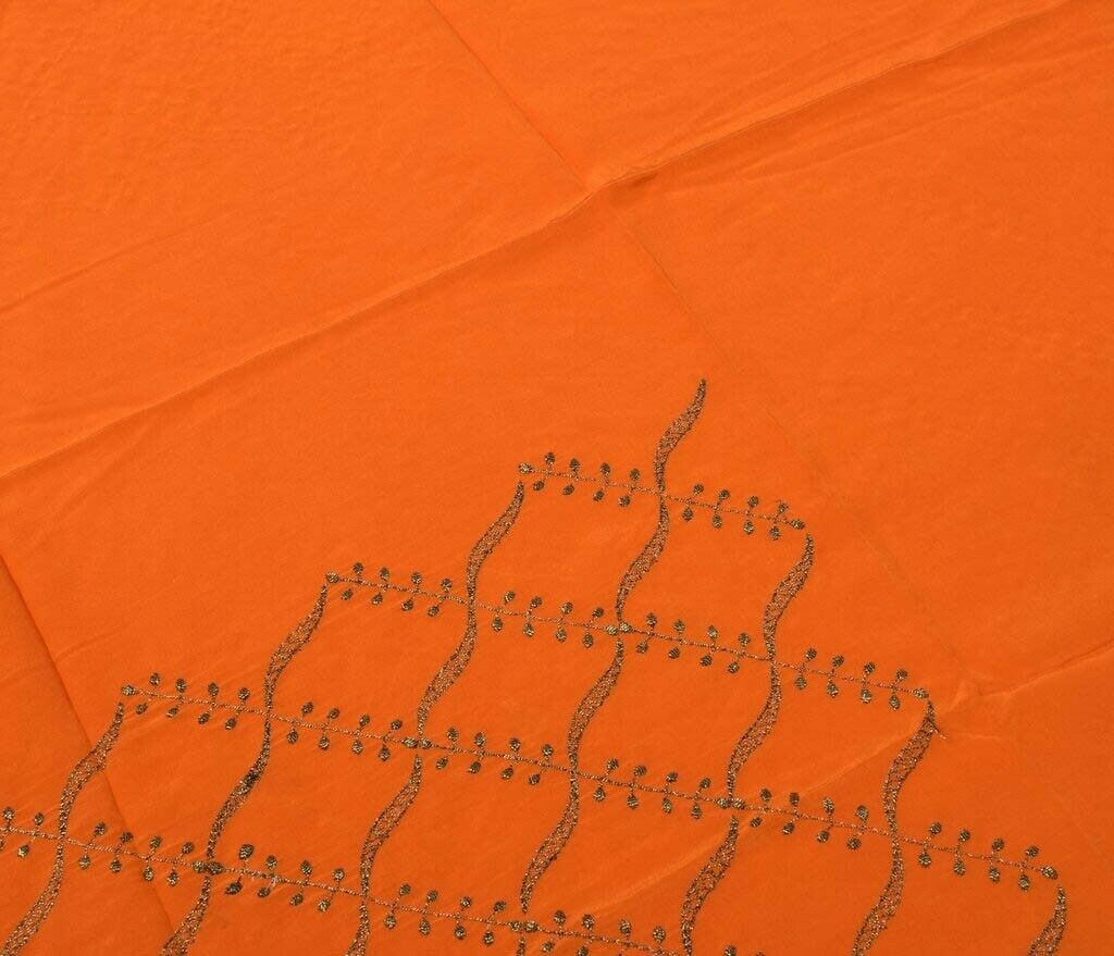 Vintage Saree Remnant Scrap Multi Purpose Design Craft Fabric Embroidered Orange