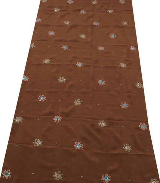 Vintage Saree Remnant Scrap Multi Purpose Design Craft Fabric Embroidered Brown