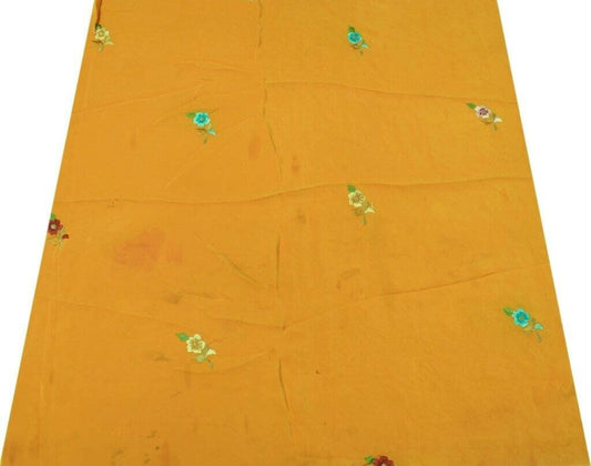 Vintage Saree Remnant Scrap Multi Purpose Craft Fabric Embroidered Mustard