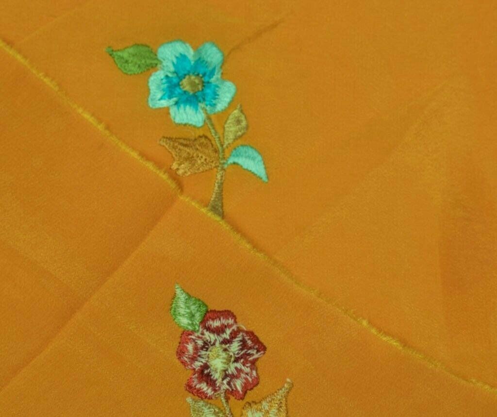 Vintage Saree Remnant Scrap Multi Purpose Craft Fabric Embroidered Mustard