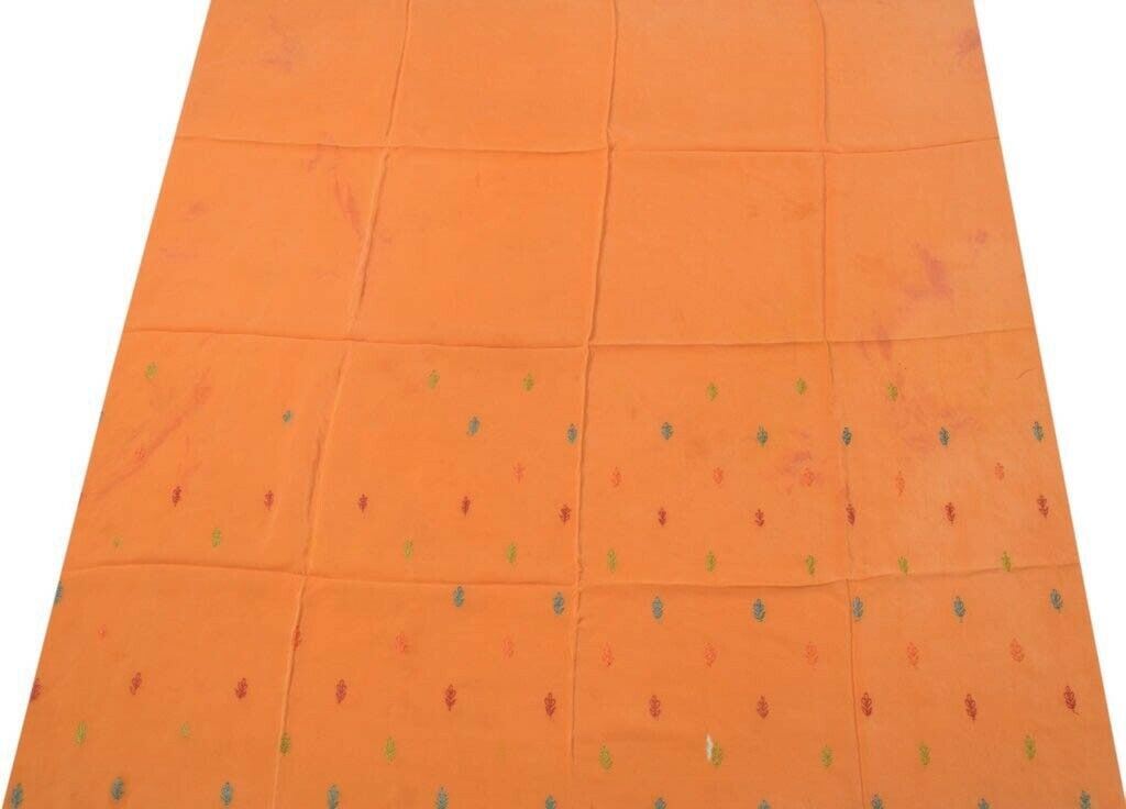 Vintage Saree Remnant Scrap Multi Purpose Design Craft Fabric Embroidered Peach