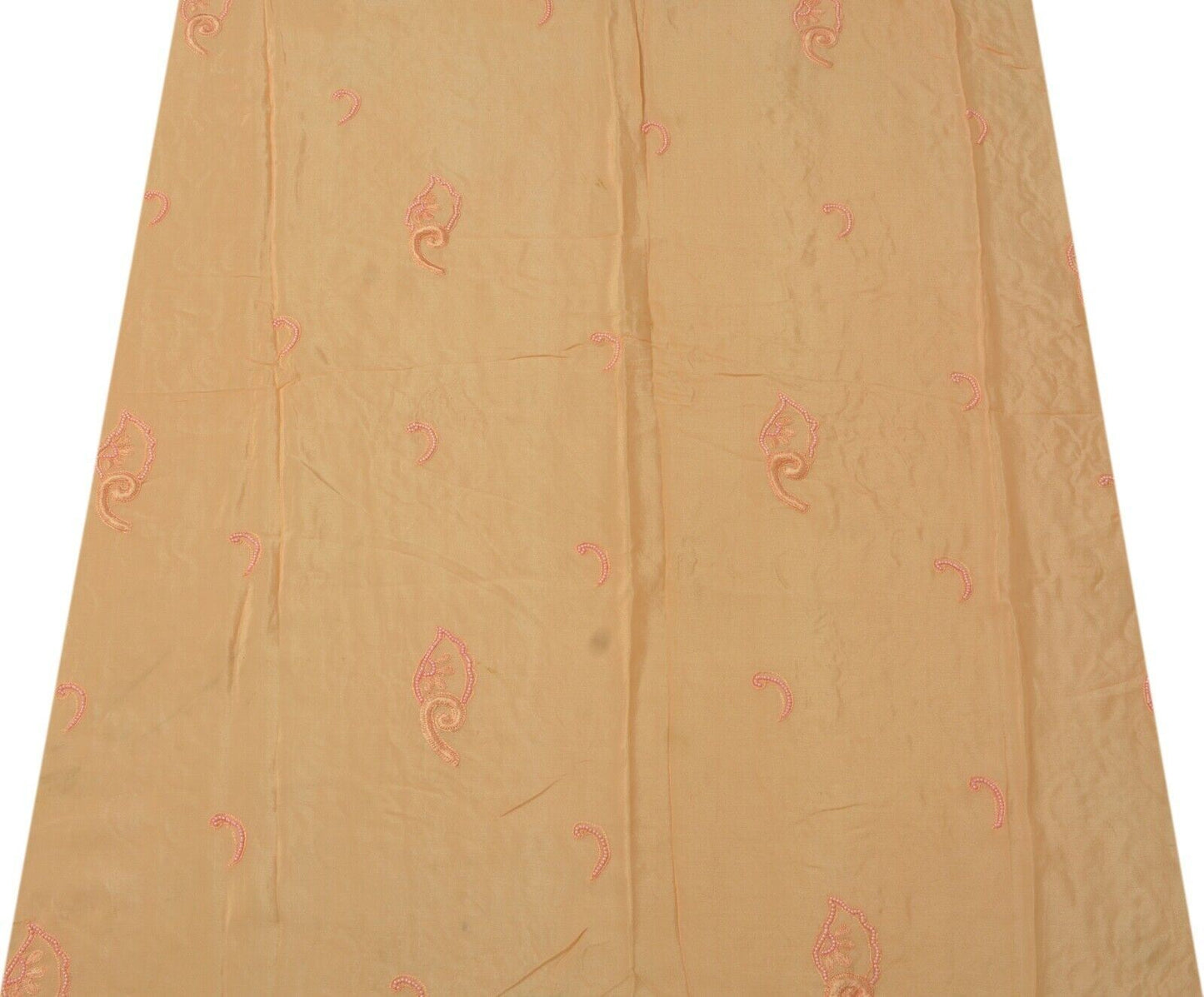 Vintage Saree Remnant Scrap Multi Purpose Craft Hand Beaded Peach Fabric