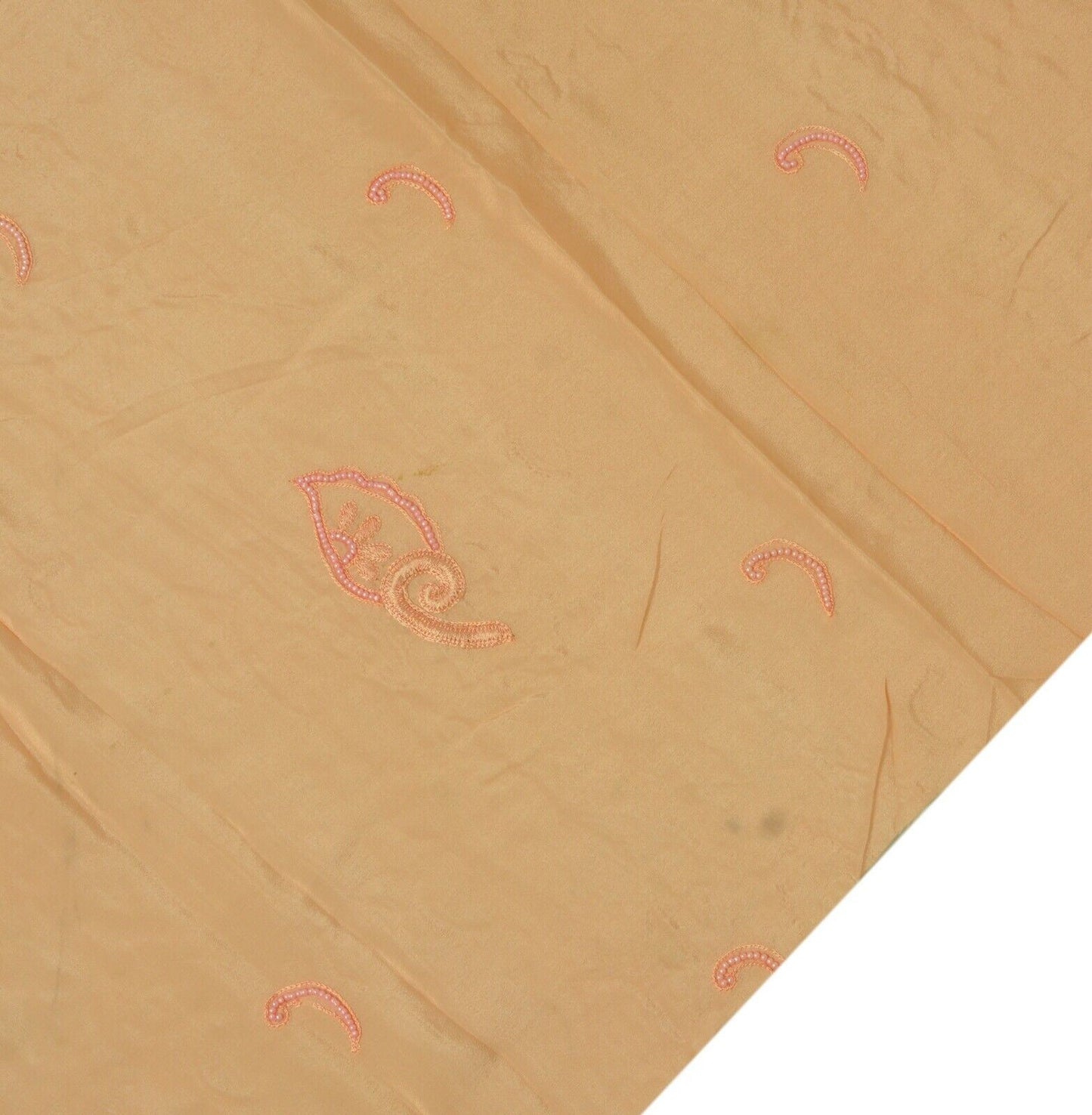 Vintage Saree Remnant Scrap Multi Purpose Craft Hand Beaded Peach Fabric