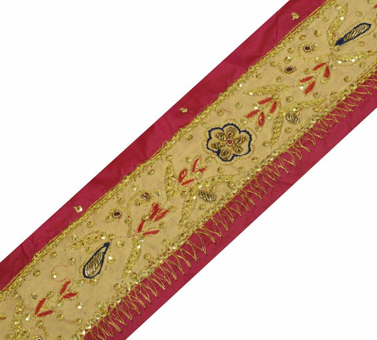 Vintage Saree Border Indian Craft Trim Antique Lace Hand Beaded Cream Ribbon