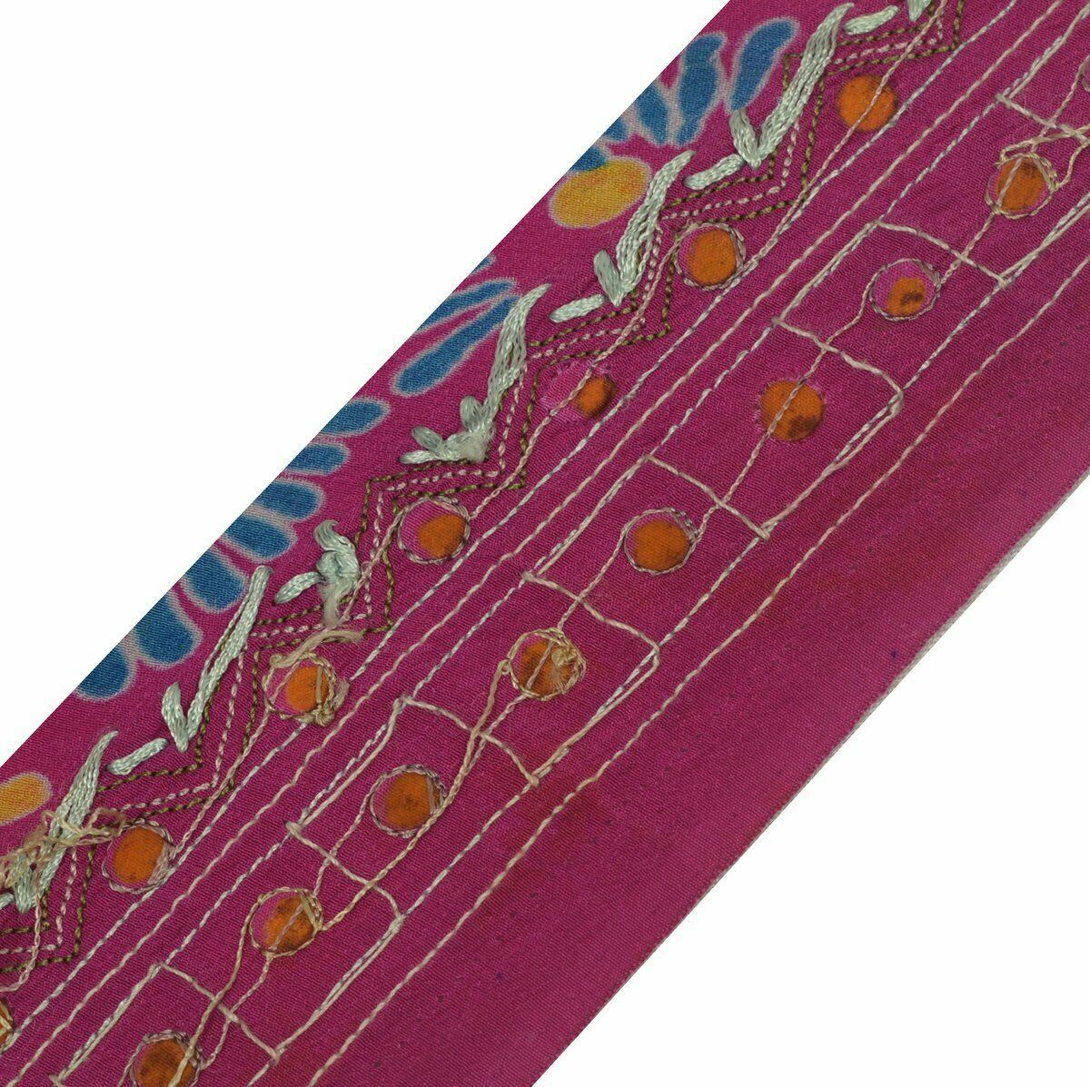 Vintage Saree Border Craft Trim Antique Lace Hand Embroidered Beaded Magenta