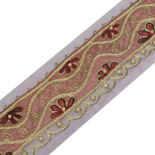 Vintage Saree Border Indian Craft Trim Antique Lace Embroidered Beaded Lavender