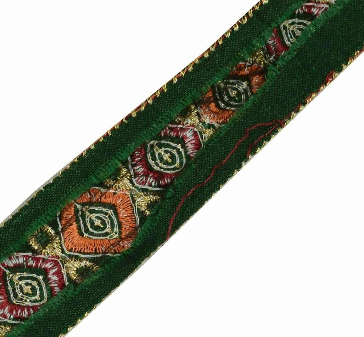 Vintage Saree Border Craft Trim Antique Lace Sequins Embroidered Green Ribbon