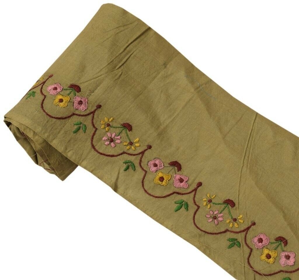 Vintage Sari Border Indian Craft Sewing Trim Embroidered Ribbon Lace Brown
