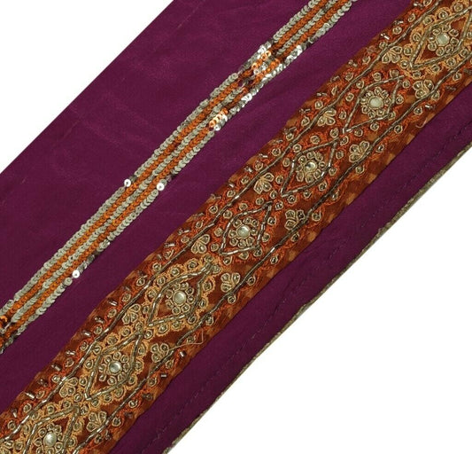 Vintage Sari Border Indian Craft Sewing Trim Hand Beaded Embroidered Ribbon Lace