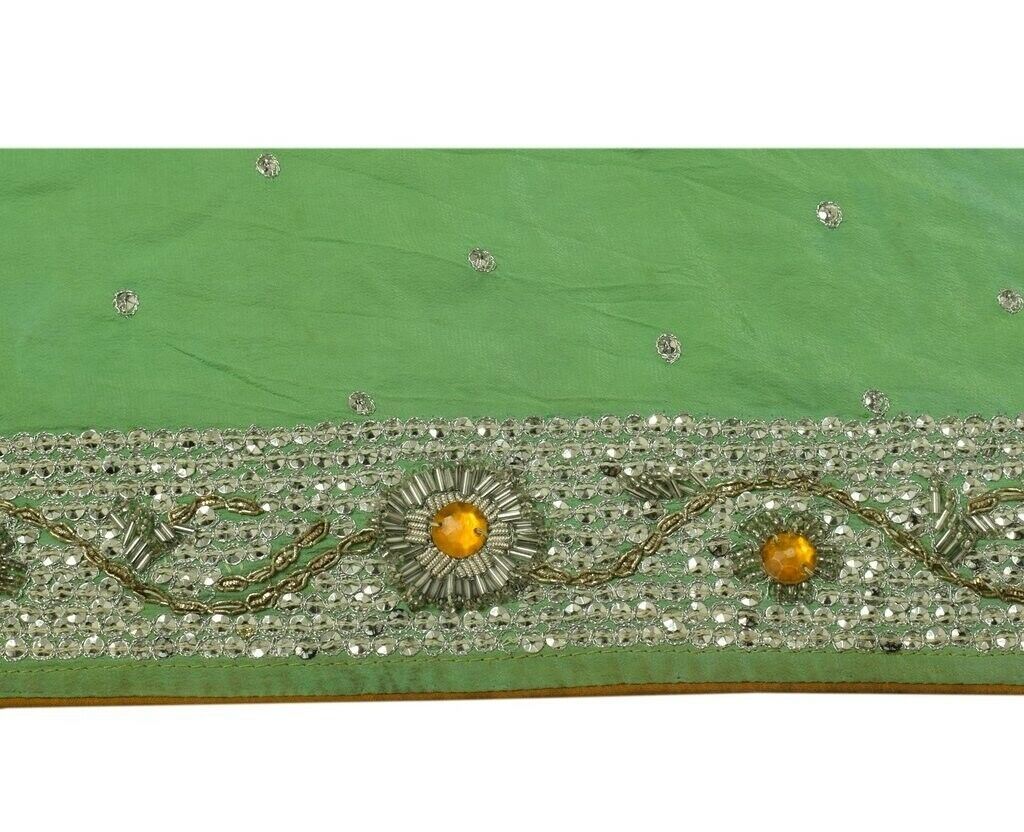 Vintage Sari Border Indian Craft Trim Hand Beaded Sewing Embroidered Lace Green