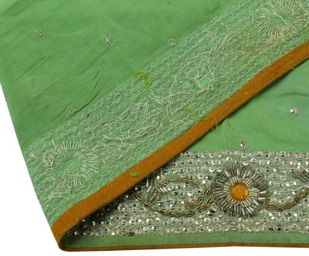 Vintage Sari Border Indian Craft Trim Hand Beaded Sewing Embroidered Lace Green