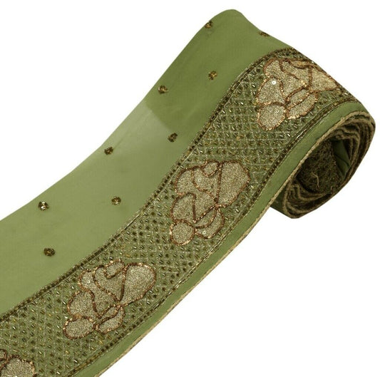 Vintage Sari Border Indian Craft Trim Hand Beaded Embroidered Ribbon Lace Green