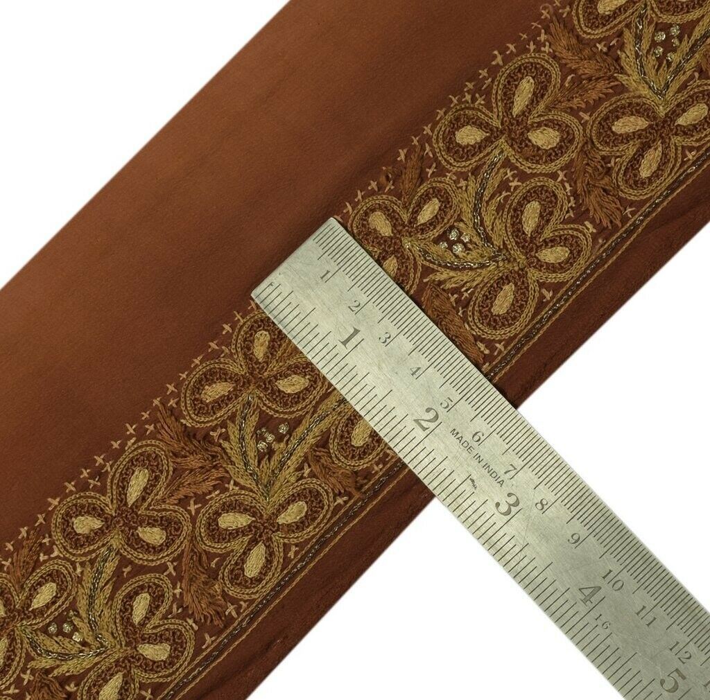 Vintage Sari Border Indian Craft Sewing Trim Embroidered Ribbon Lace Brown