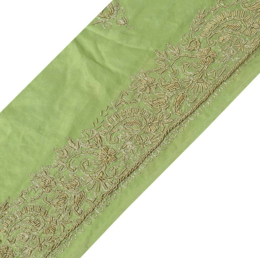 Vintage Sari Border Indian Craft Trim Hand Beaded Zardozi Embroidered Green Lace