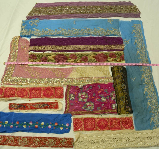 14 Pieces Assorted Lot of Vintage Sari Border Remnant Indian Craft Sewing Trim