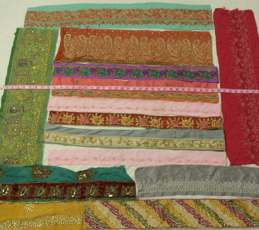 14 Pieces Assorted Lot of Vintage Sari Border Remnant Indian Craft Sewing Trim