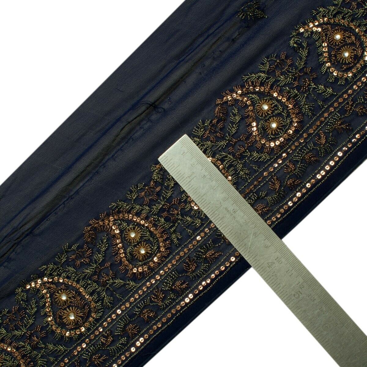 Vintage Sari Border Indian Craft Sewing Trim Embroidered Blue Ribbon Lace