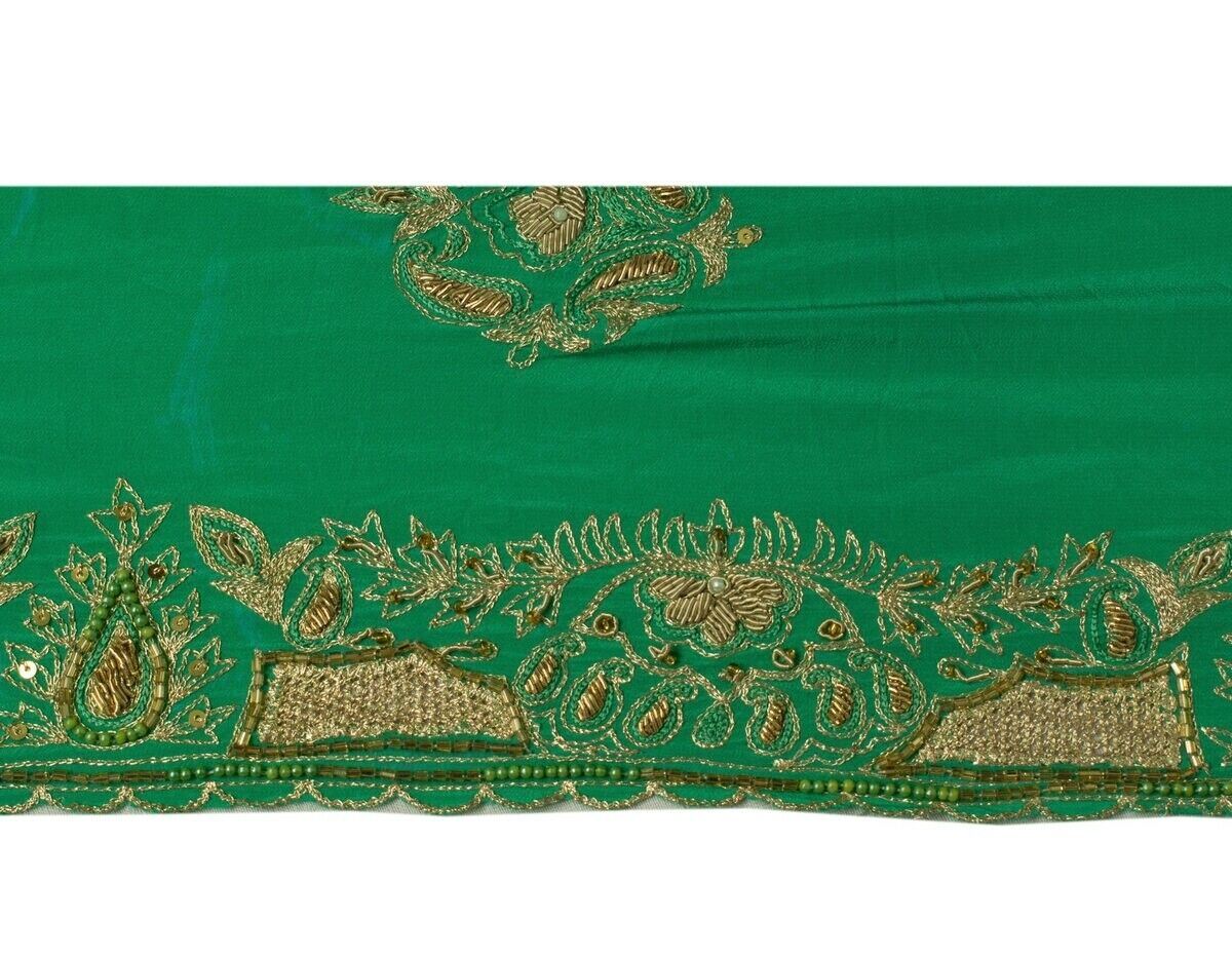 Vintage Sari Border Indian Craft Sewing Trim Hand Beaded Embroidered Green Lace