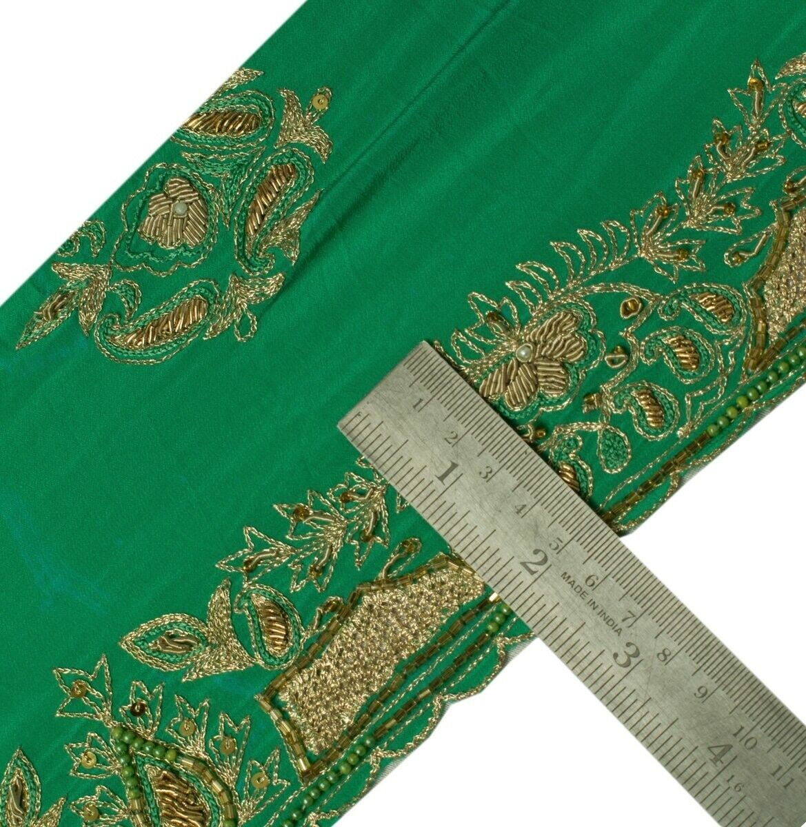 Vintage Sari Border Indian Craft Sewing Trim Hand Beaded Embroidered Green Lace