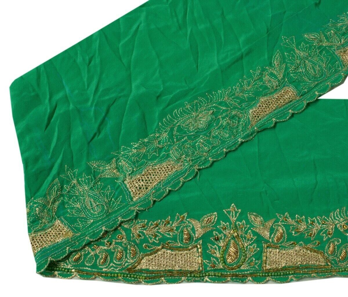 Vintage Sari Border Indian Craft Sewing Trim Hand Beaded Embroidered Green Lace