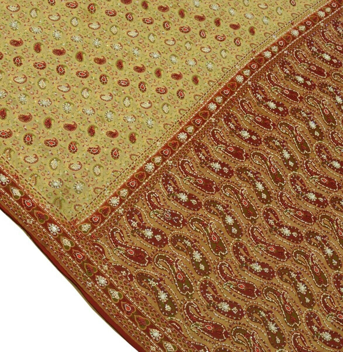 Vintage Saree 100% Pure Silk Woven Hand Beaded Embroidered Sari 5 Yd Fabric