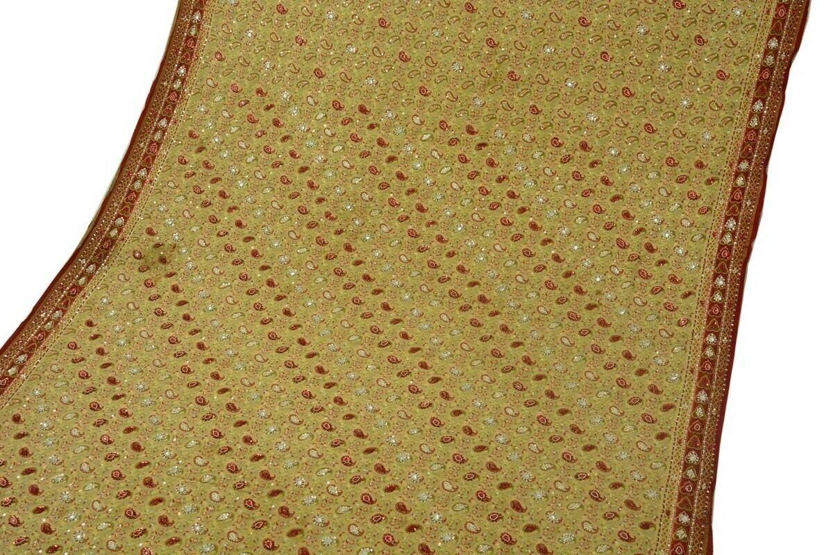 Vintage Saree 100% Pure Silk Woven Hand Beaded Embroidered Sari 5 Yd Fabric