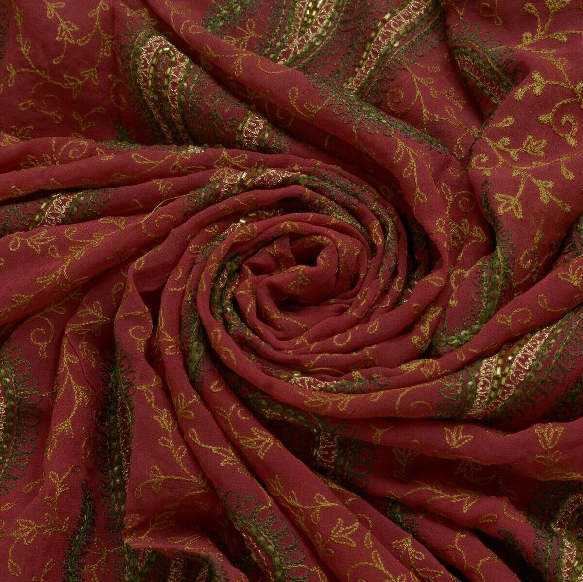 Heavy Vintage Scrap Saree 100% Pure Georgette Silk Embroidered Craft Sari Fabric