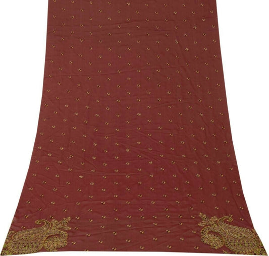 Blend Georgette Silk Vintage Sari Remnant Scrap Fabric for Sewing Craft Maroon