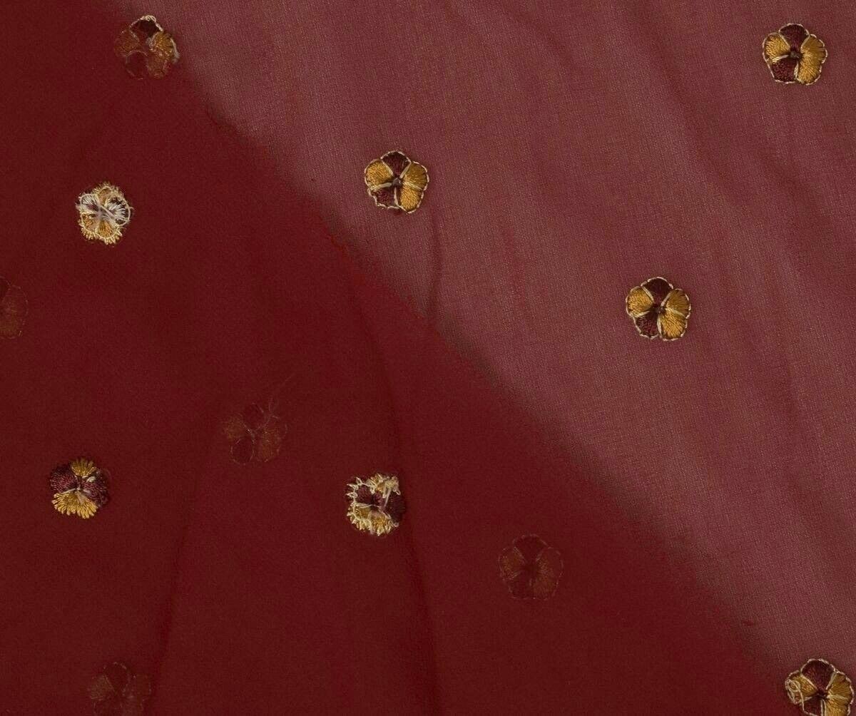 Blend Georgette Silk Vintage Sari Remnant Scrap Fabric for Sewing Craft Maroon