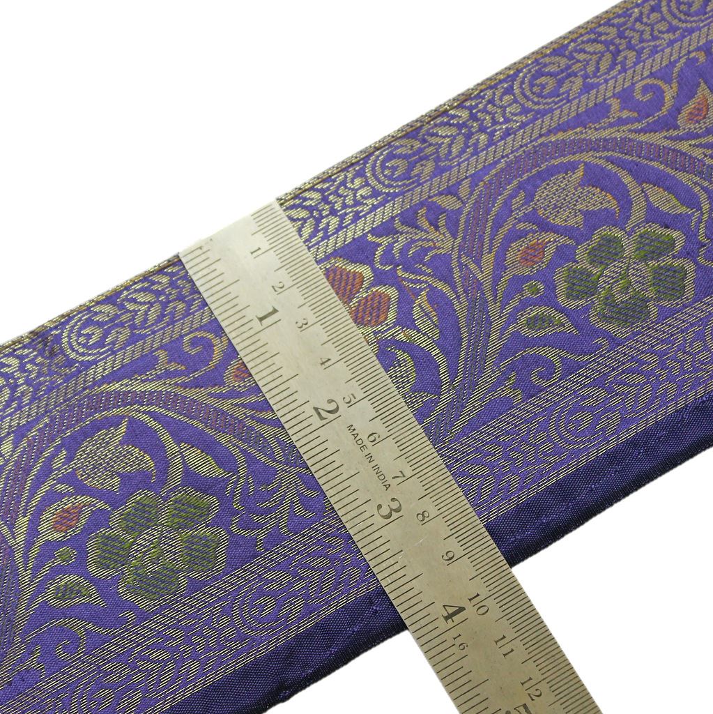 3 Yard Woven Zari Brocade Indian Faux Silk Border Trim Lace Ribbon Purple