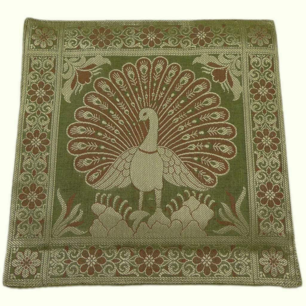 Art Silk Woven Zari Brocade Table Mat Multi Purpose Fabric Henna Green