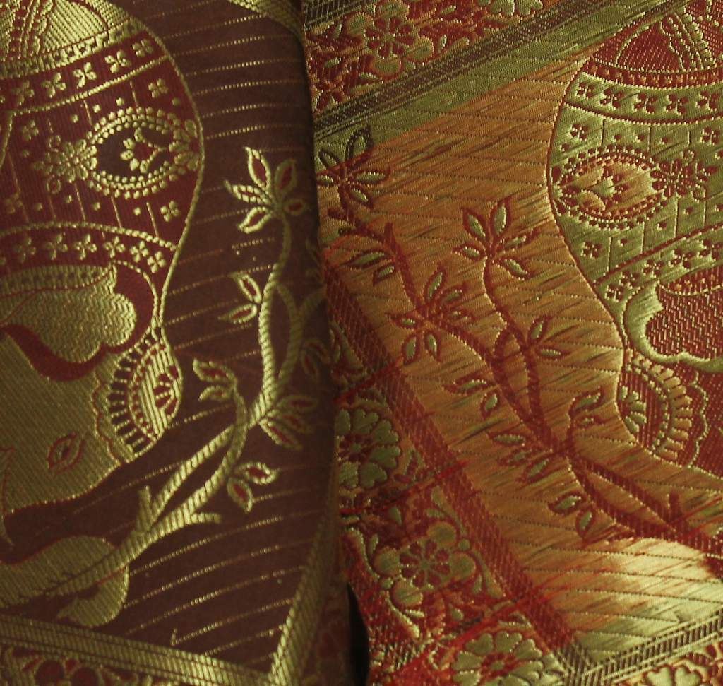 Art Silk Zari Brocade Woven Curtain Craft Multi Purpose Fabric Elephant Brown
