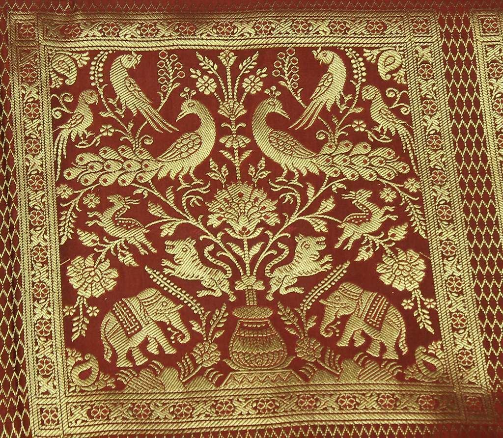 Art Silk Zari Brocade Woven Curtain Craft Multi Purpose Fabric Elephant Rust