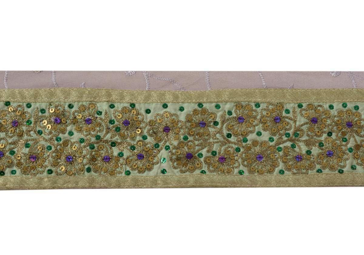 2.5" W Vintage Sari Border Indian Craft Trim Embroidered Floral Lace Ribbon