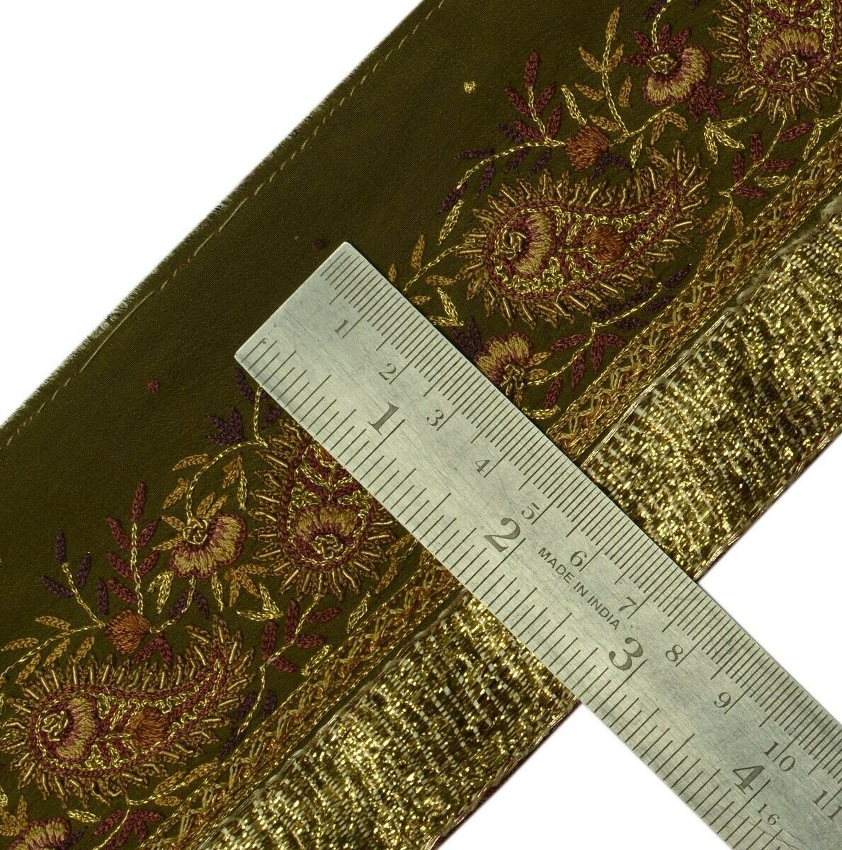 Vintage Sari Border Indian Craft Trim Embroidered Paisley Sewing Ribbon Lace