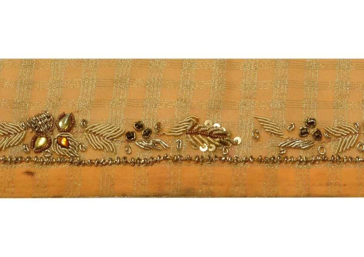 Vintage Saree Border Indian Craft Trim Hand Beaded Zardozi Ribbon Lace Peach