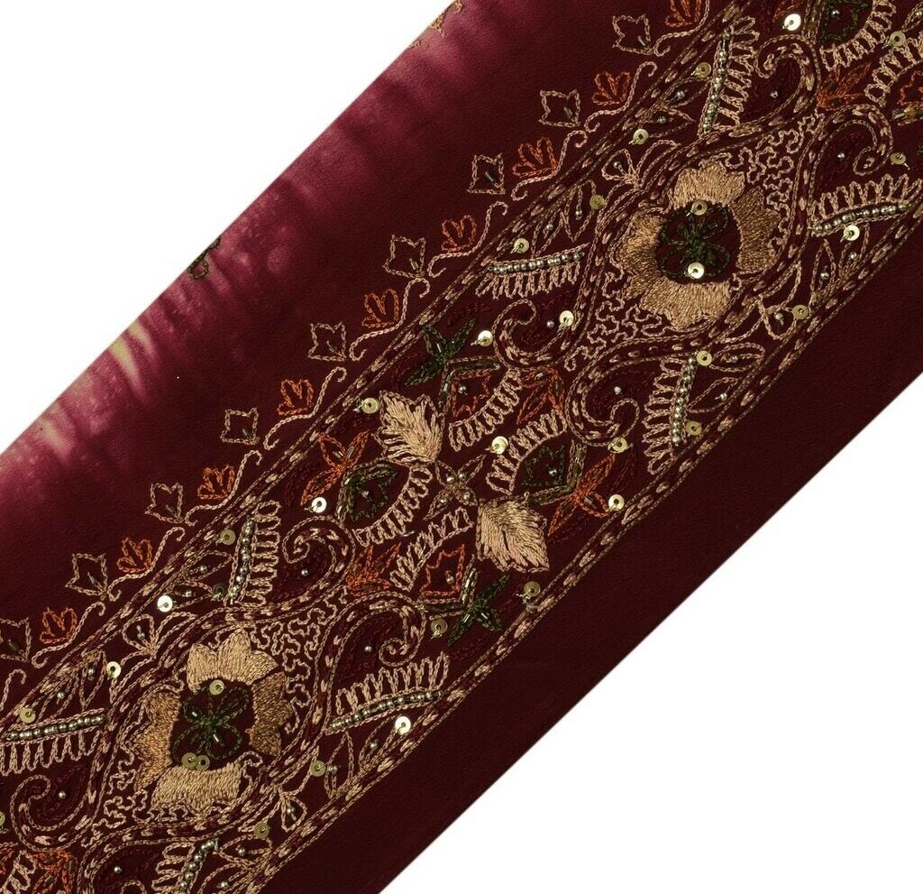 Vintage Saree Sewing Trim Indian Craft Border Beaded Embroidered Lace Maroon