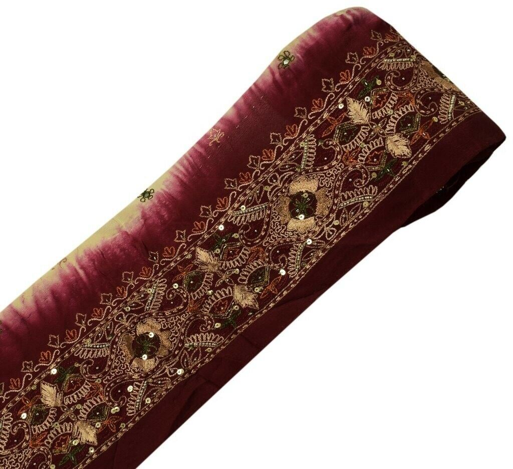 Vintage Saree Sewing Trim Indian Craft Border Beaded Embroidered Lace Maroon