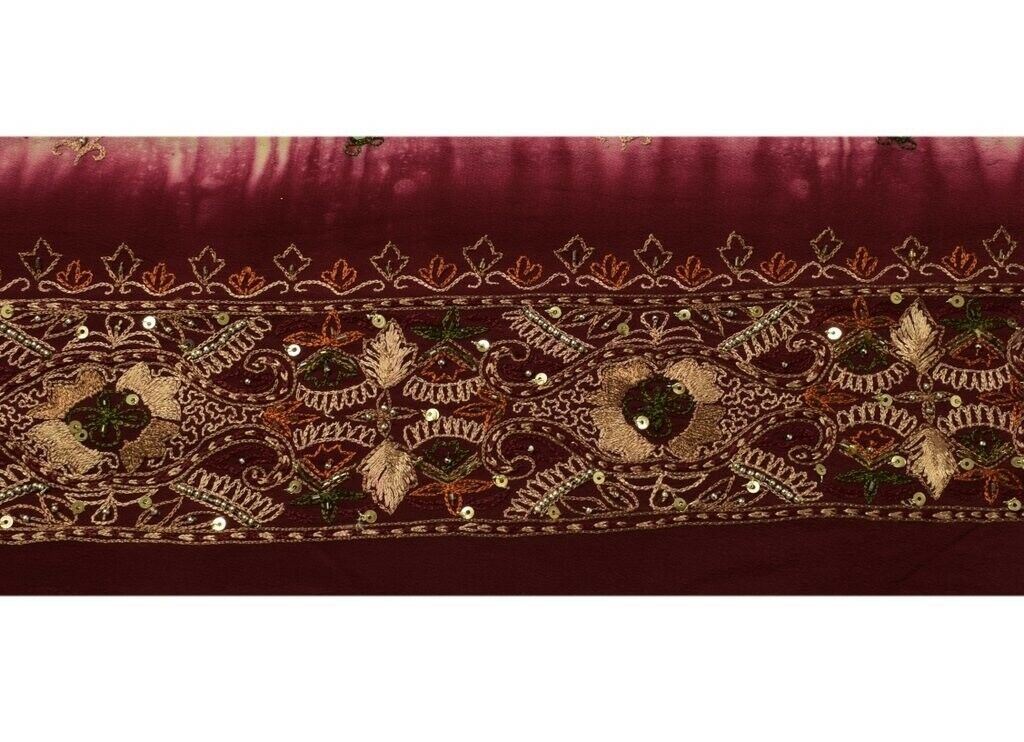 Vintage Saree Sewing Trim Indian Craft Border Beaded Embroidered Lace Maroon