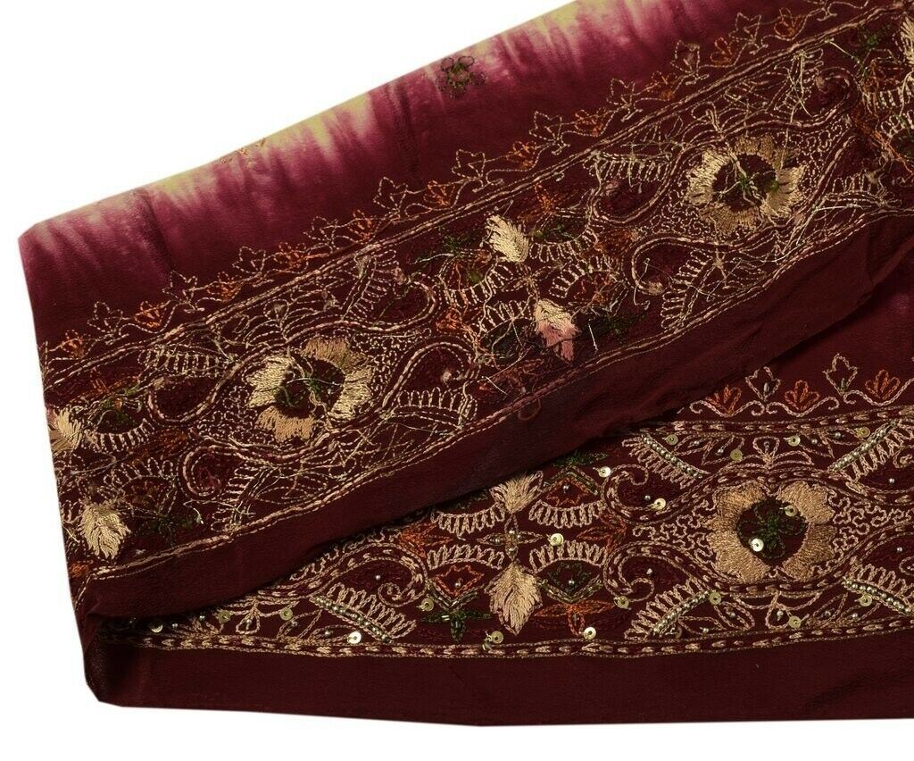 Vintage Saree Sewing Trim Indian Craft Border Beaded Embroidered Lace Maroon