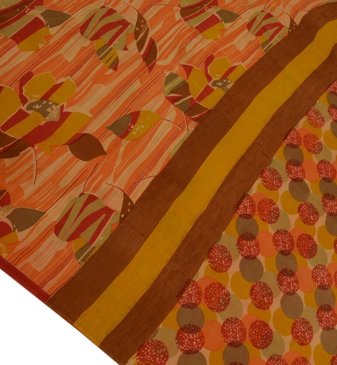 Vintage Indian Saree 100% Pure Crepe Silk Printed Scrap Fabric for Craft Peach