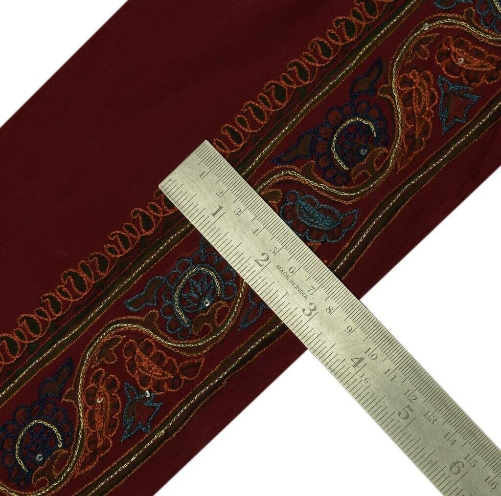 Vintage Sari Border Indian Craft Sewing Trim Embroidered Ribbon Lace Maroon