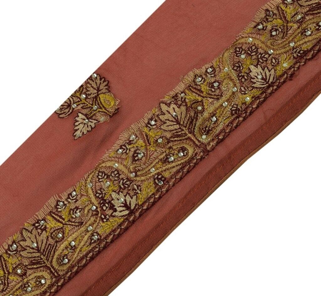 Vintage Sari Border Indian Craft Trim Hand Beaded Embroidered Ribbon Lace Rust