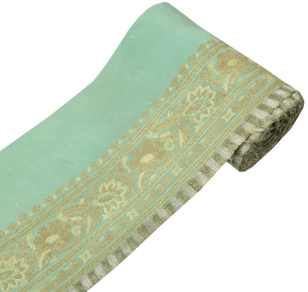 Vintage Sari Border Indian Craft Sewing Trim Embroidered Ribbon Lace Green